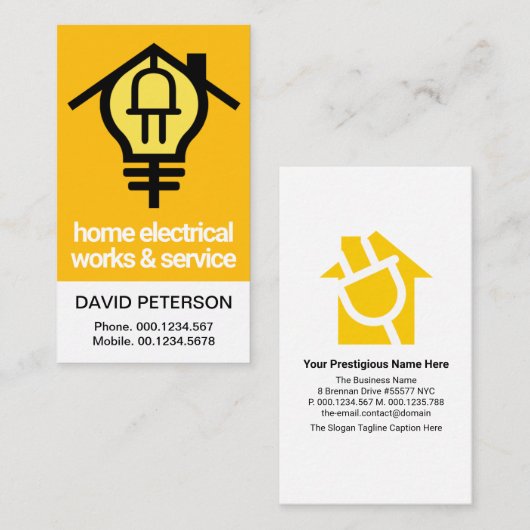 黄色のホームバルブ電源プラグMotif電気技師 名刺 (正面/裏面)