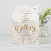 黄色のボホシンプルフレームフォトスクリプ結婚ト 招待状 (スタンド正面)