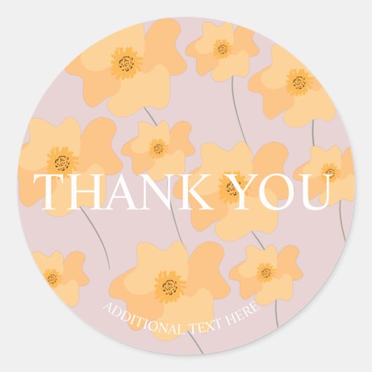 黄色のポピーフローラハンドドロッドサンキューピンク ラウンドシール (正面)