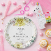 黄色のマグノリアと牡丹結婚の夏 ペーパープレート (パーティー)