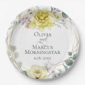 黄色のマグノリアと牡丹結婚の夏 ペーパープレート (正面)