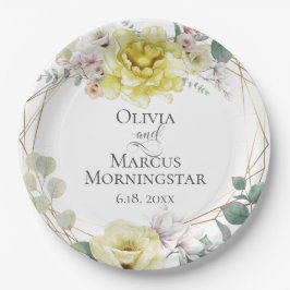 黄色のマグノリアと牡丹結婚の夏 ペーパープレート