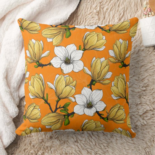 黄色のマグノリア庭園 クッション (ブランケット)