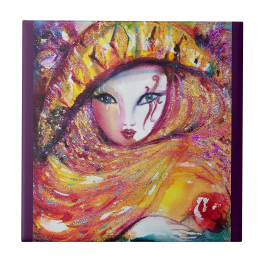 黄色のマスク/ベネチアンマスカレードボール，紫 タイル (正面)