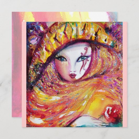 黄色のマスク、マーディ・グラのパープルレッドローズ (正面/裏面)