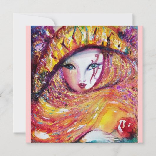 黄色のマスク、マーディ・グラのパープルレッドローズ (正面)