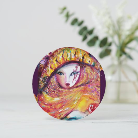 黄色のマスク、マーディ・グラス・パーティー 赤、紫、藤色 招待状 (スタンド正面)