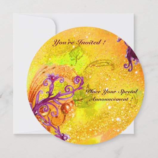 黄色のマスク、マーディ・グラス・パーティー 赤、紫、藤色 招待状 (裏面)