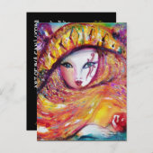 黄色のマスク 仮面舞踏会 衣装 パーティー インビテーションポストカード (正面/裏面)