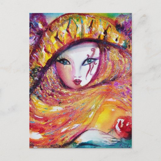 黄色のマスク 仮面舞踏会 衣装 パーティー インビテーションポストカード (正面)