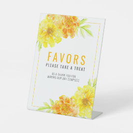 黄色のマリゴールドの水彩画結婚式の引き出物 台座サイン