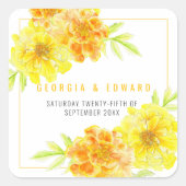 黄色のマリゴールドの水色結婚の花 スクエアシール (正面)