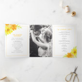 黄色のマリゴールドの花の結婚水色 三つ折りプログラム (内部)