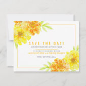 黄色のマリゴールドフローラの結婚水彩写真 セーブザデート (正面)
