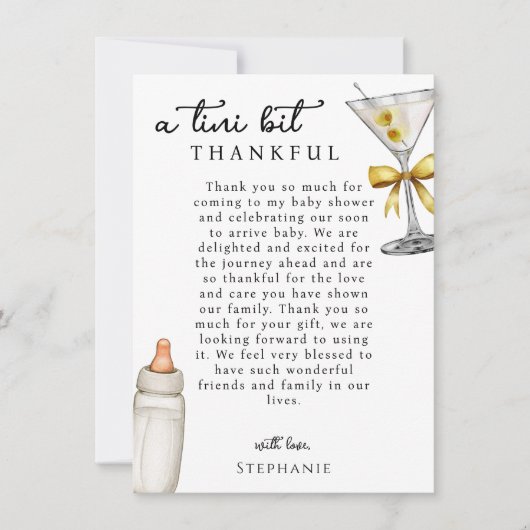 黄色のマルティーニの赤ちゃんシャワーの途中のチニの人 サンキューカード (正面)