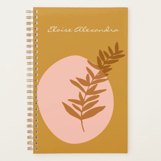 黄色のミニマル植物芸術パーソナライズされた プランナー手帳 (正面)