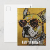 黄色のメガネをかけた犬のミックスメディア誕生日コラージュ ポストカード (正面/裏面)