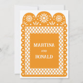 黄色のメキシコの紙の装飾（papel picado）を使った結婚式の招待状 案内状 (裏面)