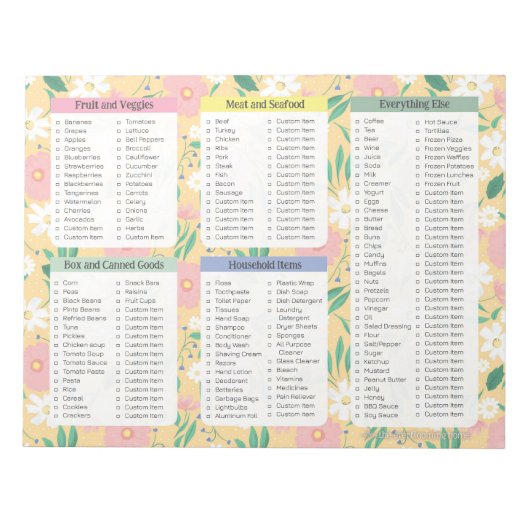 黄色のメモ帳の食料品リスト、黄色の食料品 ノートパッド (正面)