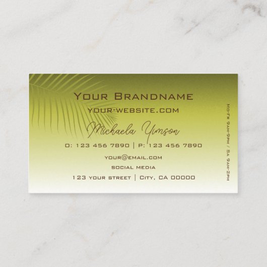 黄色のモダングラディエントのヤシの葉モノグラム 名刺 (裏面)