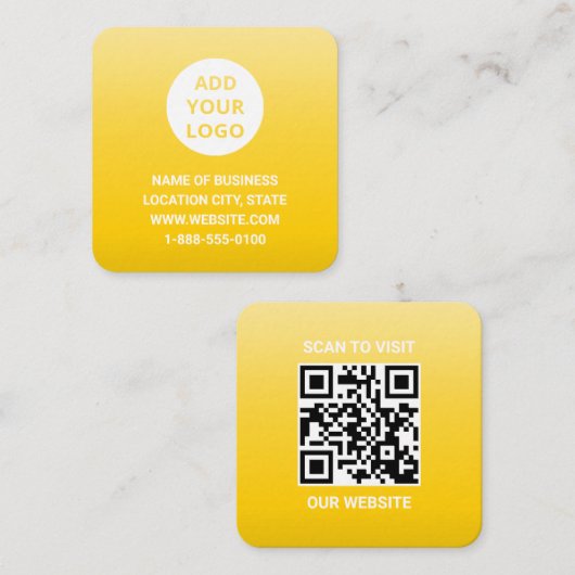 黄色のモダングラデグラデーションーションカスタムのロゴQRコード スクエア名刺 (正面/裏面)