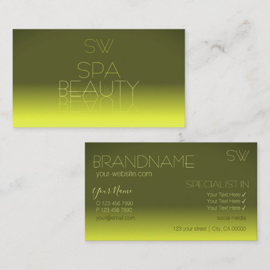 黄色のモダングラデーション鏡文字モノグラム 名刺 (正面/裏面)