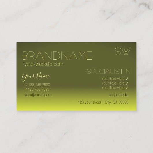 黄色のモダングラデーション鏡文字モノグラム 名刺 (裏面)