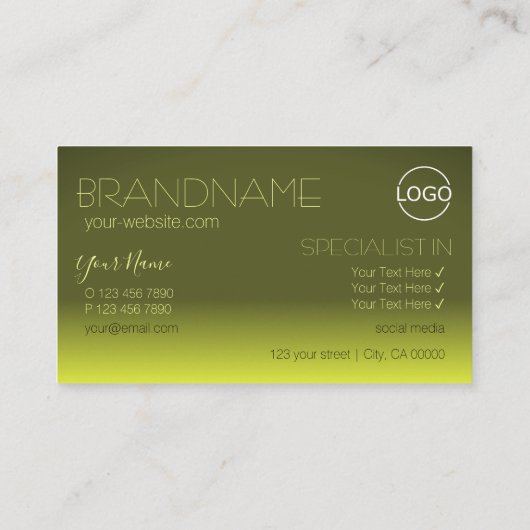 黄色のモダングラデーション鏡文字（ロゴ付き） 名刺 (裏面)