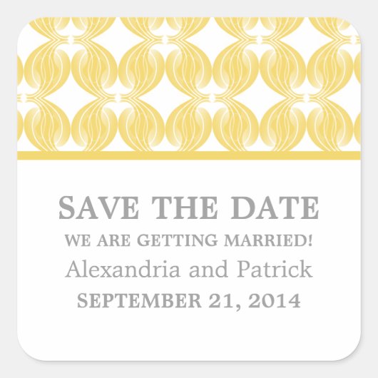 黄色のモダンデコ日付のシールを保存 スクエアシール (正面)