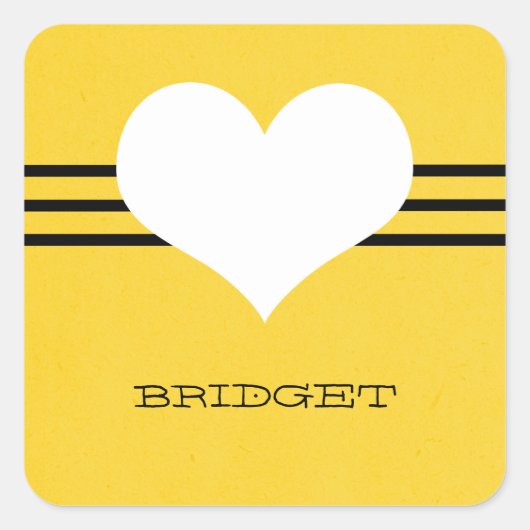 黄色のモダンハートシール スクエアシール (正面)