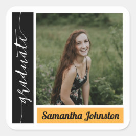 黄色のモダンブロック写真の卒業 スクエアシール