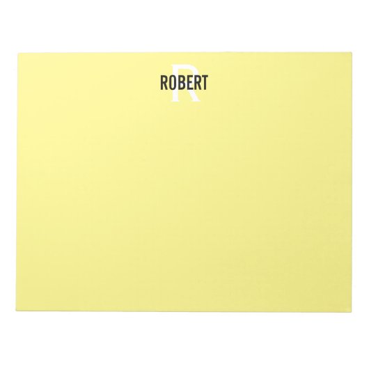 黄色のモダンモノグラム名 ノートパッド (正面)