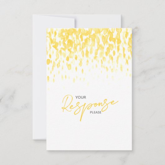 黄色のモダン抽象芸術ア結婚ートの返信RSVP 出欠カード (正面)