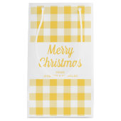 黄色のモダン格子模様のクリスマス スモールペーパーバッグ (正面)