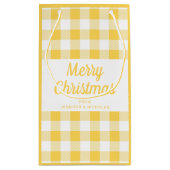 黄色のモダン格子模様のクリスマス スモールペーパーバッグ (裏面)