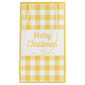 黄色のモダン格子模様のクリスマス スモールペーパーバッグ (正面)