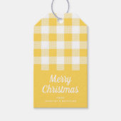黄色のモダン格子模様メリークリスマス ギフトタグ (正面)