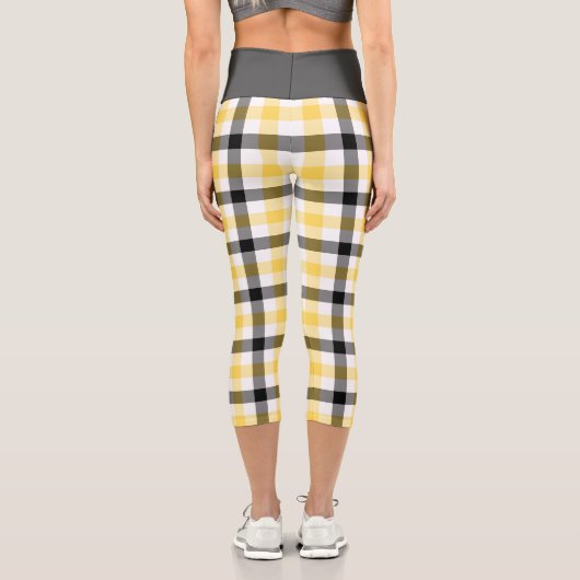 黄色のモダン格子状タータンチェックパターン カプリレギンス (裏面)