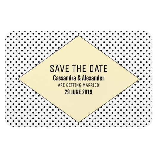 黄色のモダン水玉模様日付の保存 マグネット (横)