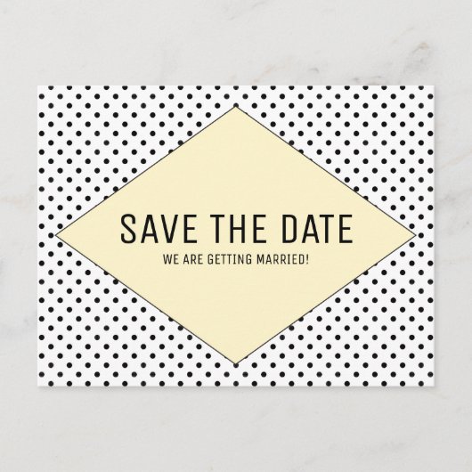 黄色のモダン水玉模様日付の保存 案内ポストカード (正面)