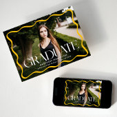 黄色のモダン波状フレームの卒業写真卒業 案内状