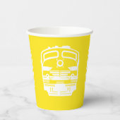 黄色のモダン背景に白い列車エンジン 紙コップ (左)