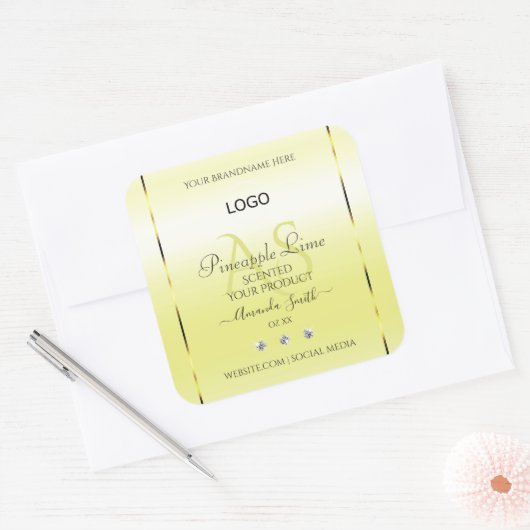 黄色のモダン製品ラベル宝石モノグラムロゴ スクエアシール (封筒)