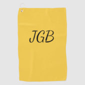 黄色のモノグラムの金ゴールドまたは色の背景の選択 ゴルフタオル (正面)