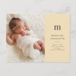 黄色のモノグラム1 – 写真新生児の発表 ポストカード
