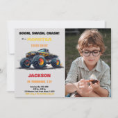 黄色のモンスター トラックの誕生日招待状の写真 招待状 (正面)