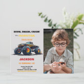 黄色のモンスター トラックの誕生日招待状の写真 招待状 (スタンド正面)