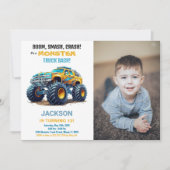 黄色のモンスター トラックの誕生日招待状の写真 招待状 (正面)