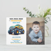 黄色のモンスター トラックの誕生日招待状の写真 招待状 (スタンド正面)