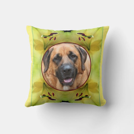 黄色のユリの花のフレーム独自の写真を作成 クッション (裏面)